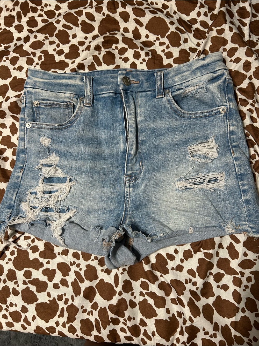 American Eagle Outfitters Light Blue Distressed High-Rise Denim Shorts